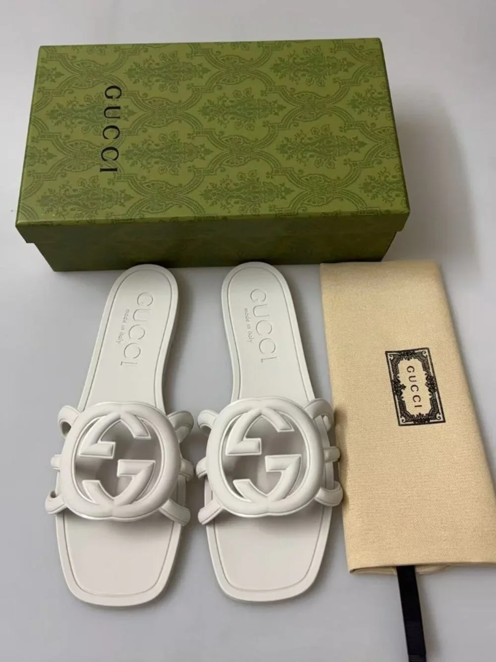 New Gucci Blondie Leather Slides - White / Size 38